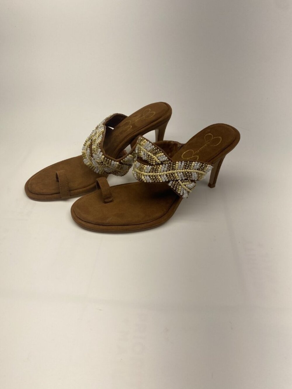 Jessica Simpson Womens Rixei Beaded Faux Suede Heels Sz 7.5